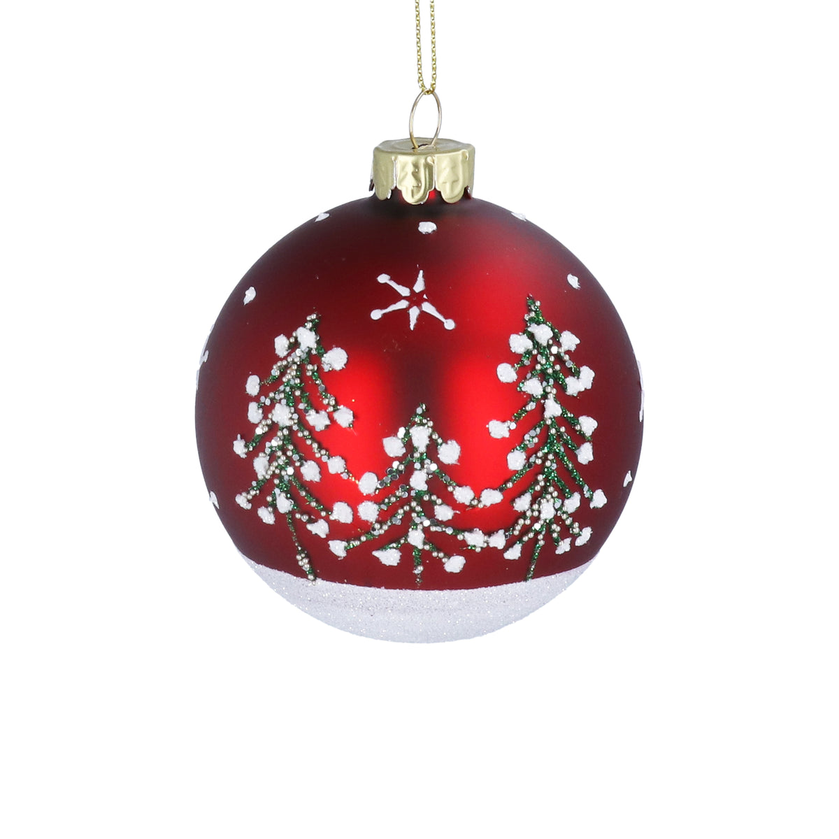 Mottled Red Sparkling Glass Bauble with Trees