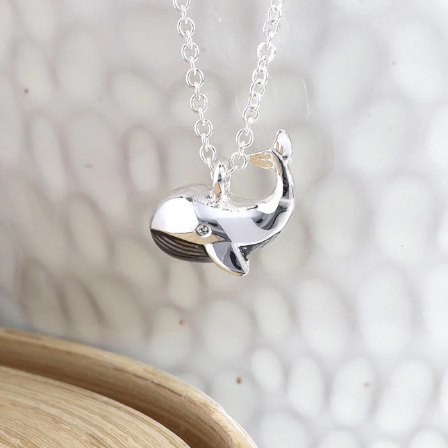 Silver Plated and Grey Enamel Whale Necklace