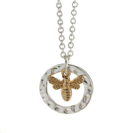 Hammered Disc with Gold Bumblebee Necklace