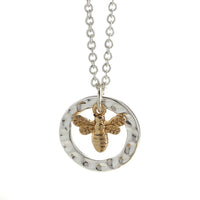 Hammered Disc with Gold Bumblebee Necklace