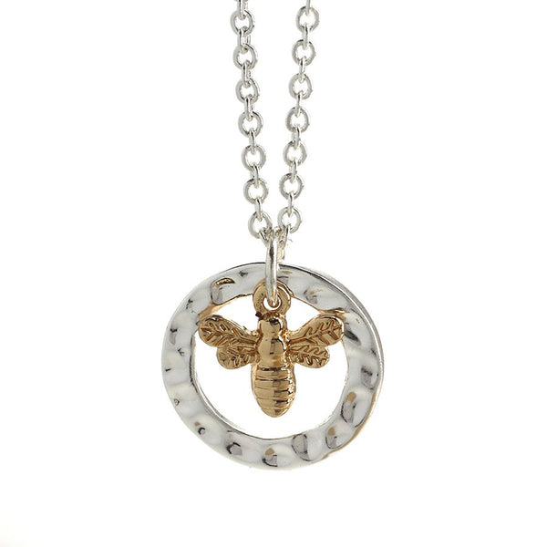 Hammered Disc with Gold Bumblebee Necklace