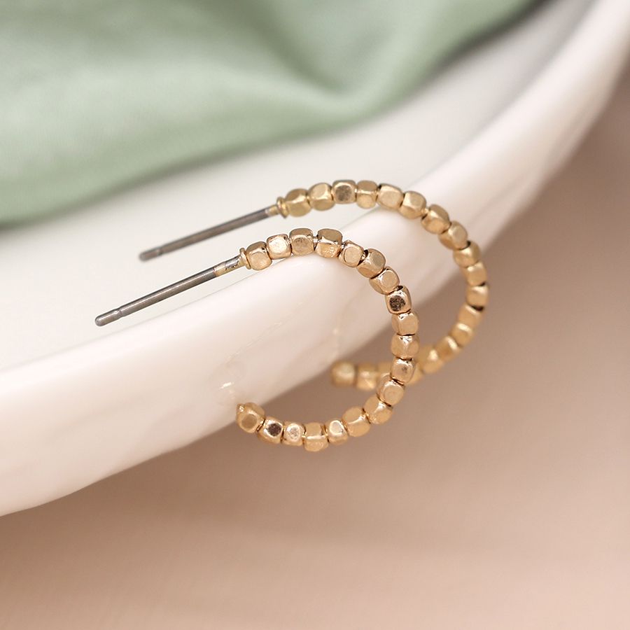 Gold Plated Tiny Cube Hoop Earrings