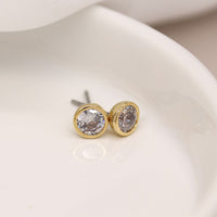 Crystal Gold Plated Round Stud Earrings