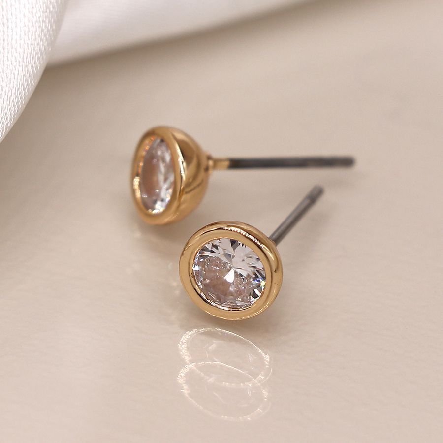 Crystal Gold Plated Round Stud Earrings