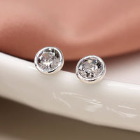 Crystal Silver Plated Round Stud Earrings