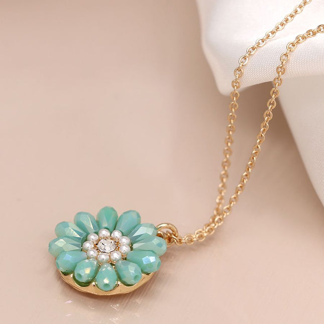 Aqua Bead Pendant Necklace