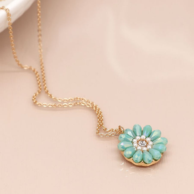 Aqua Bead Pendant Necklace