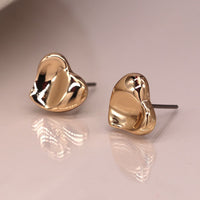 Gold Wavy Heart Stud Earrings