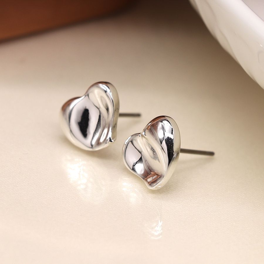 Silver Plated Wavy Heart Earrings