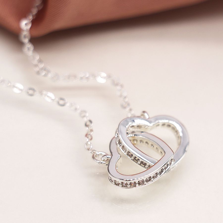 Crystal Edged Linked Hearts Necklace