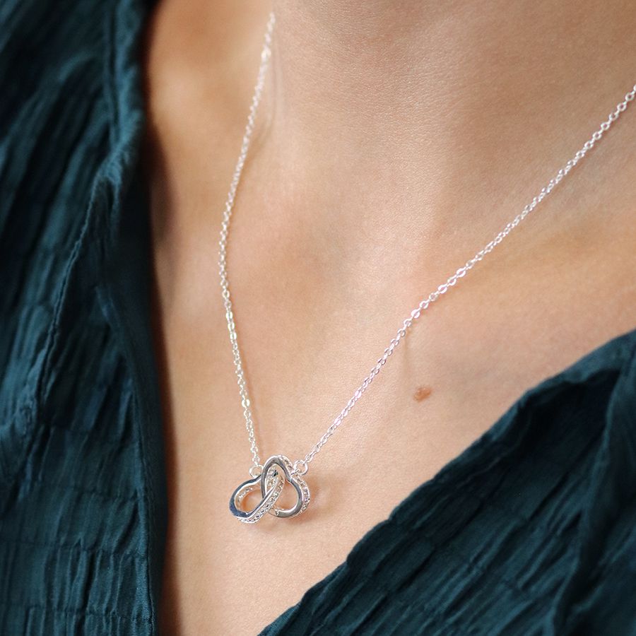 Crystal Edged Linked Hearts Necklace