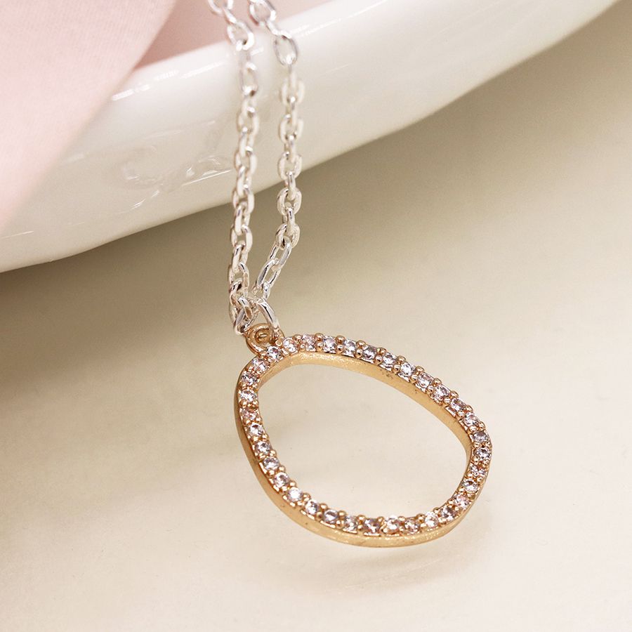 Oval Necklace with Crystals