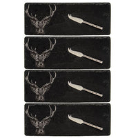 4 Mini Slate Cheese Board & Knives - Stag