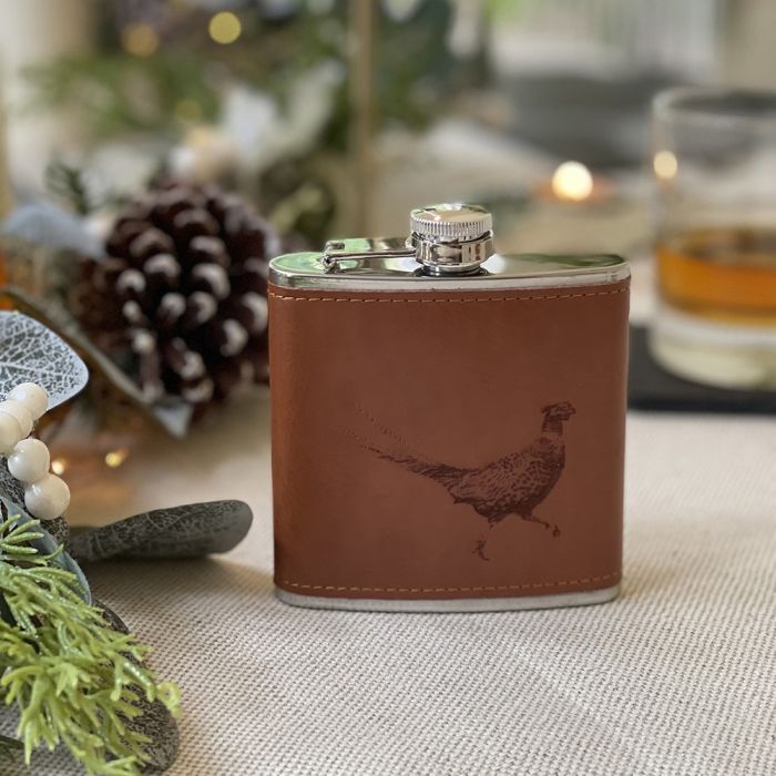 Leather Hip Flask - Pheasant