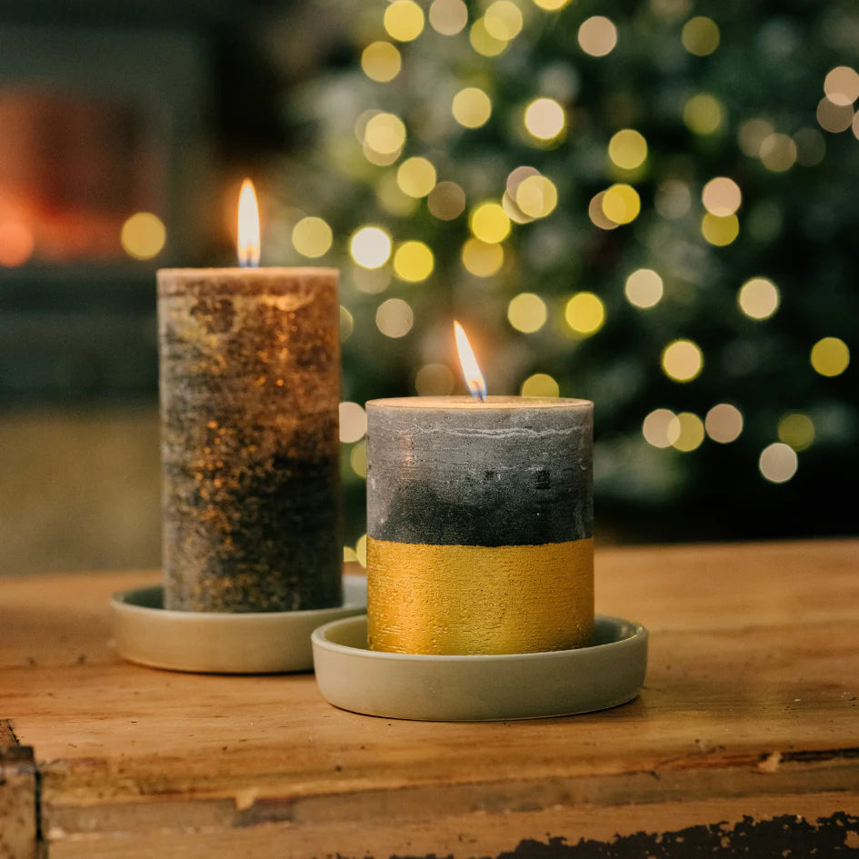 Gold Half Dipped Winter Thyme Pillar Candle