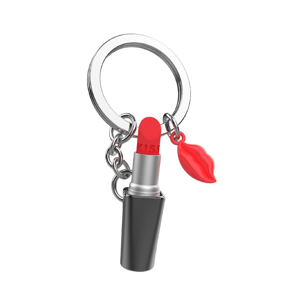 Lipstick with Red Lips Charm Keyring