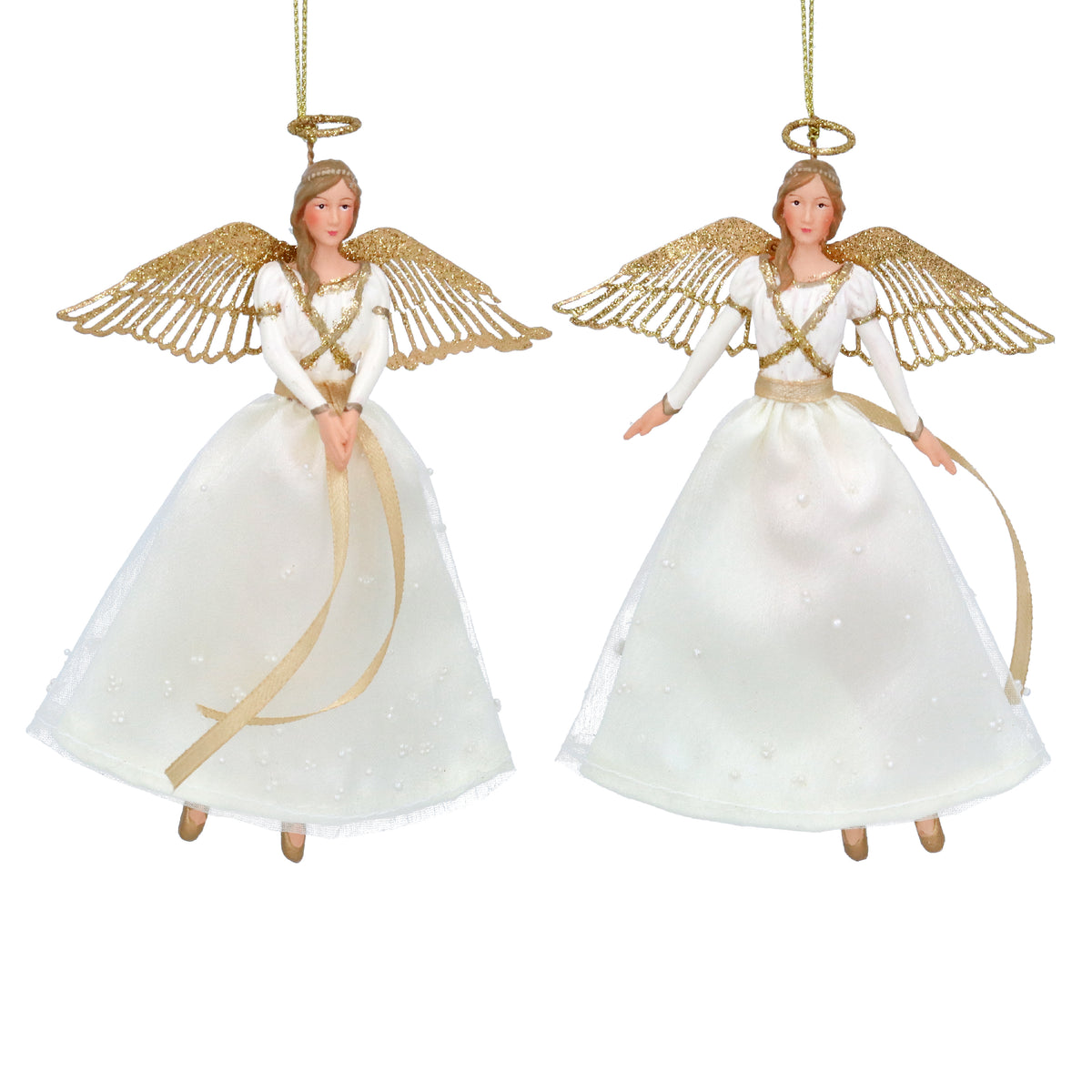 Cream/Gold Resin/Fabric Angel Decoration (2 assorted)