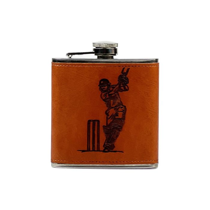 Leather Hip Flask - Cricket