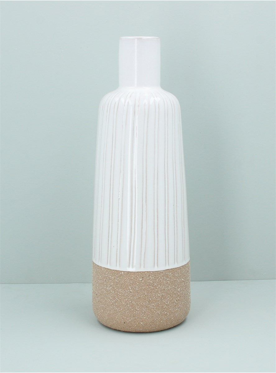White Demi-Glazed Ceramic Bottle Vase Large