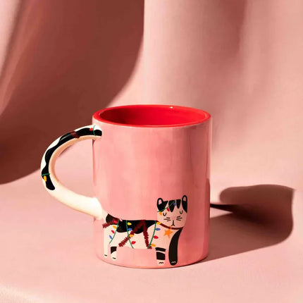 Raspberry Blossom Cat Mug with 3D Handle