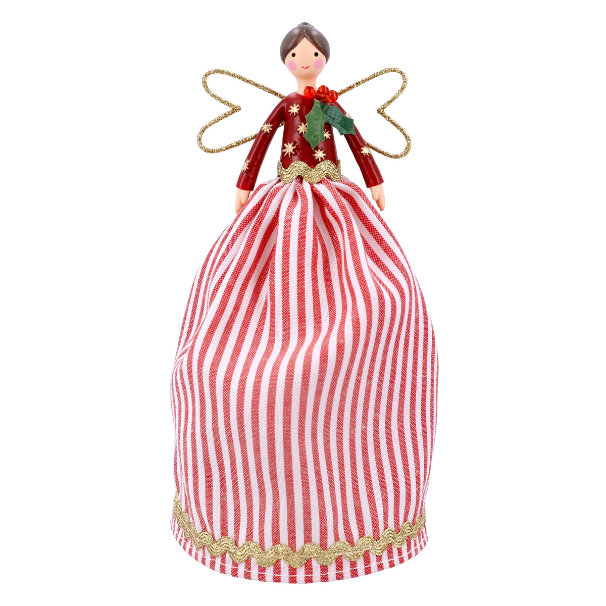 Red Stripe Resin/Fabric Tree Top Fairy