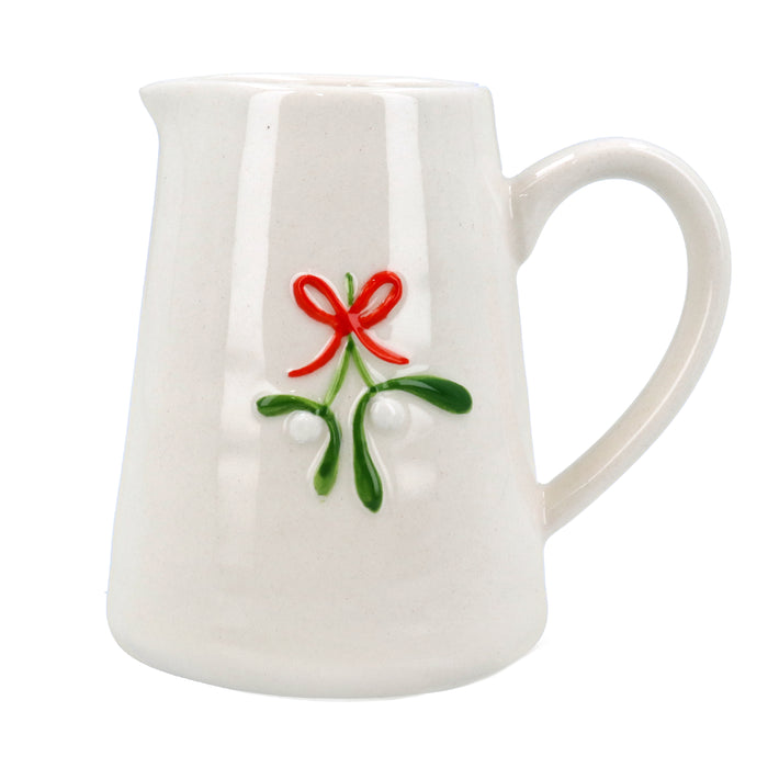 Stoneware Mini Jug with Bow/Mistletoe