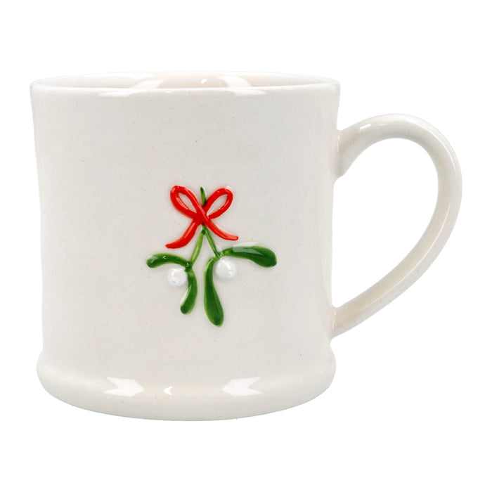 Stoneware Mini Mug with Bow/Mistletoe