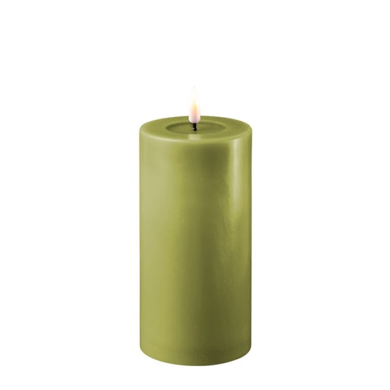 Olive Green LED Candle D 7.5 x H 10 cm