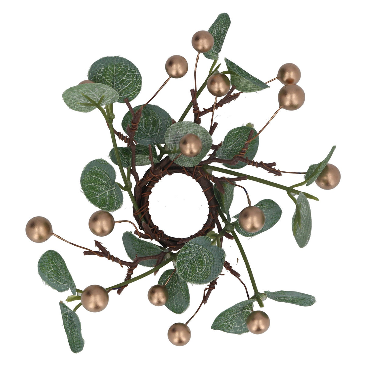 Eucalyptus/Gold Berry Candle Ring Small