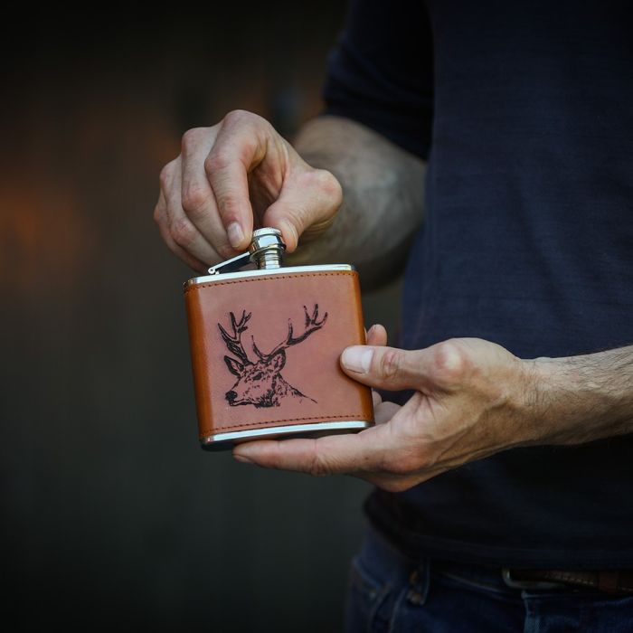 Leather Hip Flask - Stag