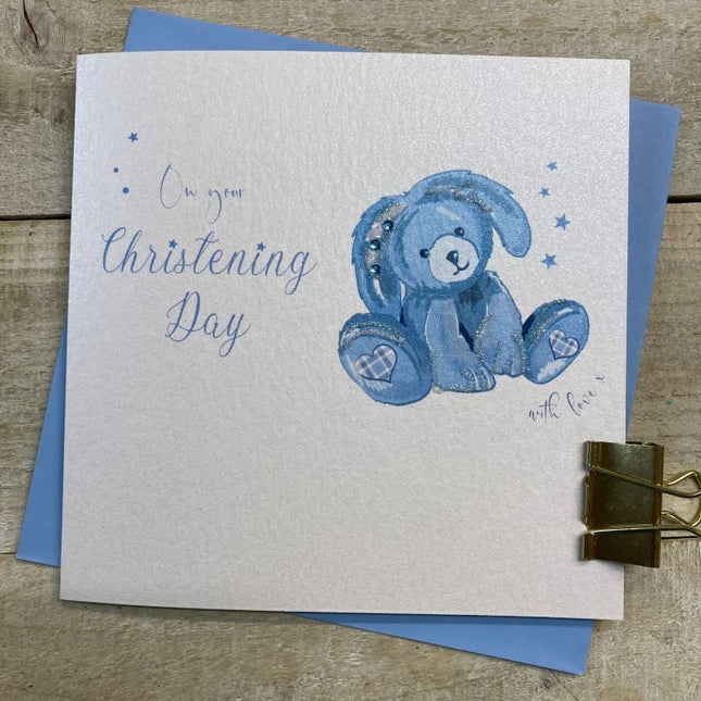 Blue Bunny Christening Card