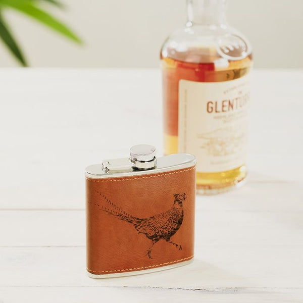 Leather Hip Flask - Pheasant