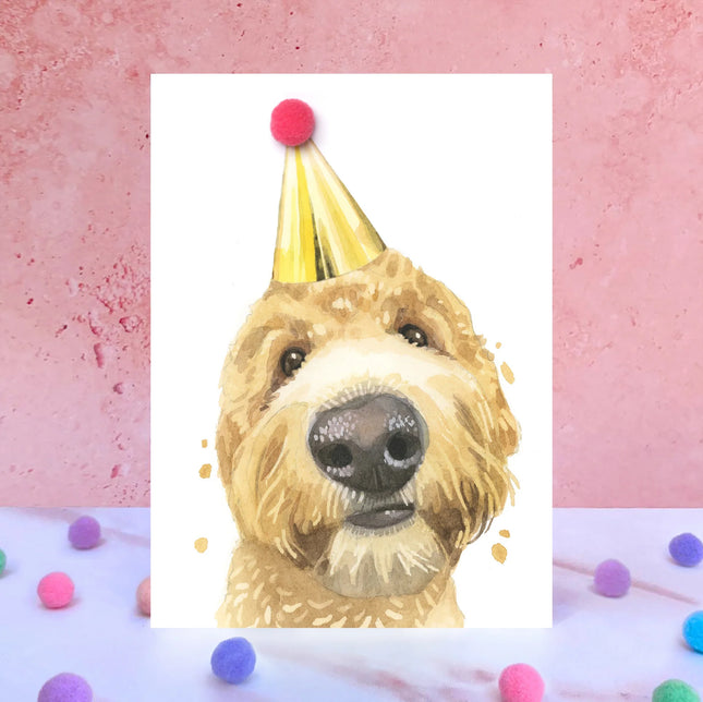 Golden Doodle Pompom Birthday Card