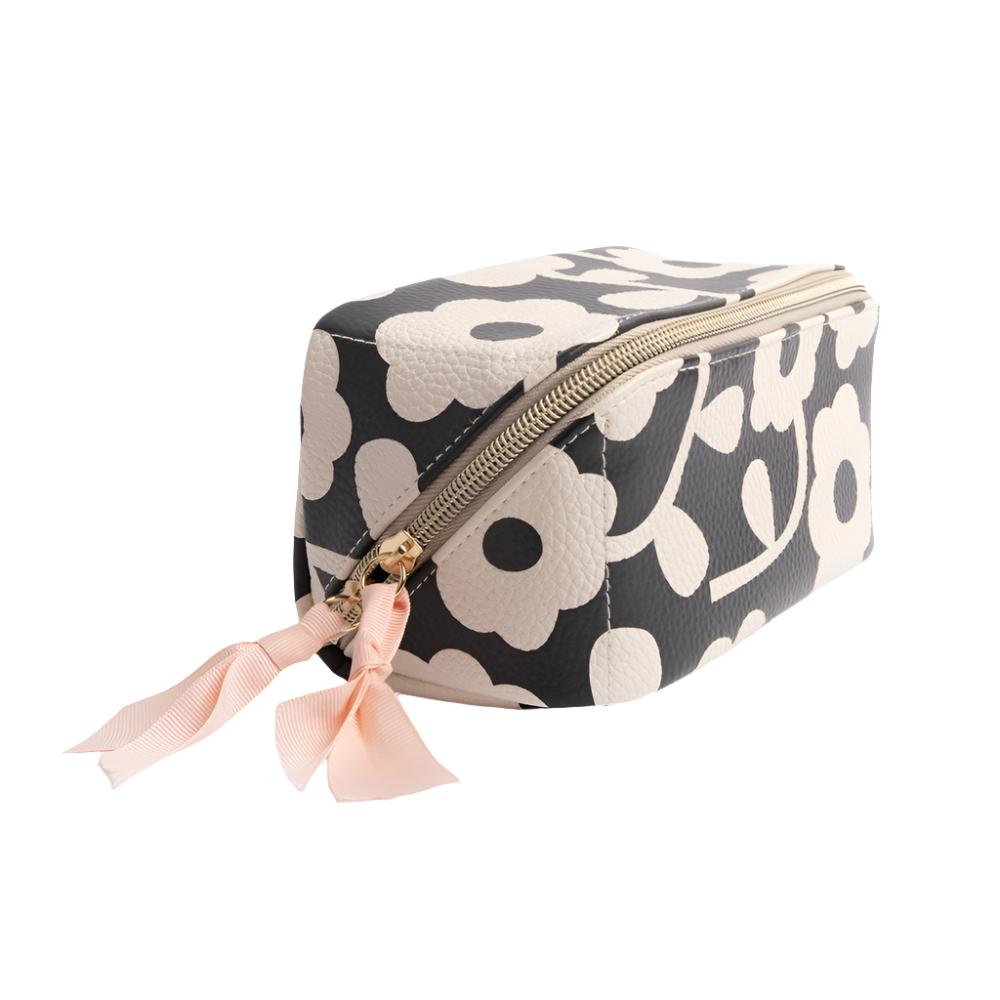 Charcoal Mono Flower Cosmetic Bag