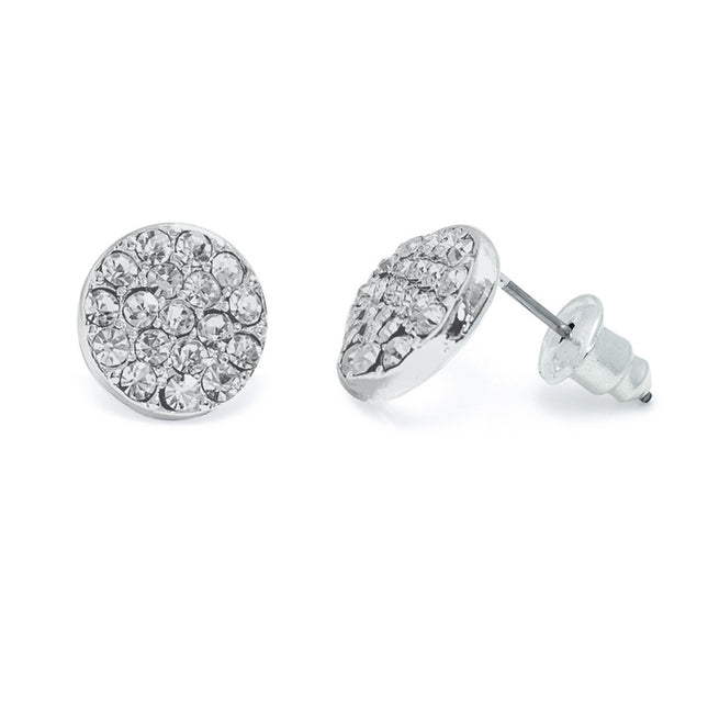 Crystal Disc Silver Stud Earrings