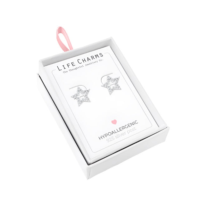 Open Star Silver Stud Earrings