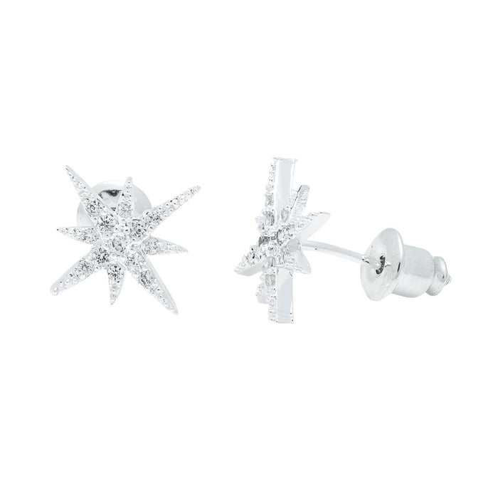 Starburst CZ Silver Stud Earrings