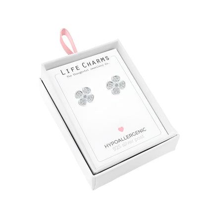 4 Leaf Clover CZ Silver Stud Earrings