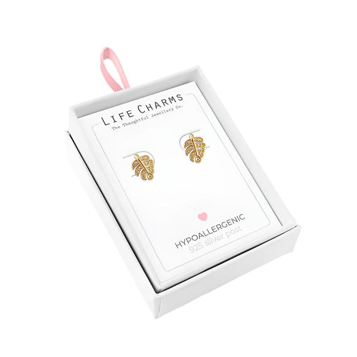 Palm Leaf Gold Stud Earrings