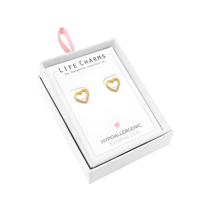 Open Gold Heart Stud Earrings