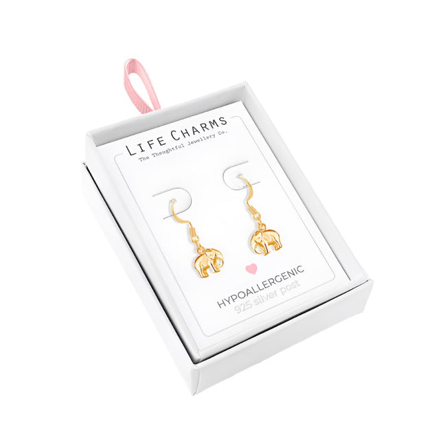 Gold Elephant Drop Earrings