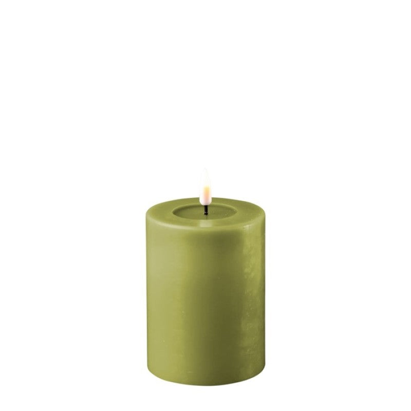 Olive Green LED Candle D 7.5 x H10 cm