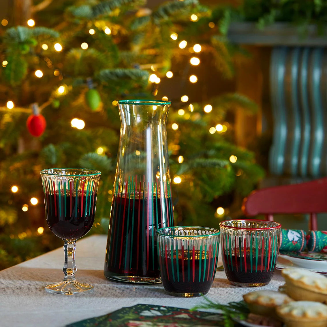 Red & Green Striped Glass Carafe - 25cm