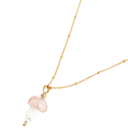 Light Pink Glass Mushroom Pendant Necklace