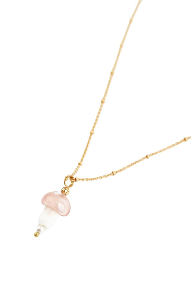 Light Pink Glass Mushroom Pendant Necklace