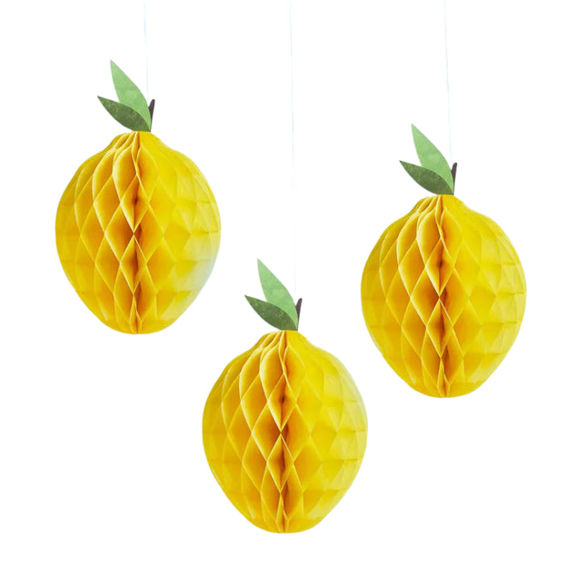 Box of 3 Paper Decorations - Honeycomb Lemons