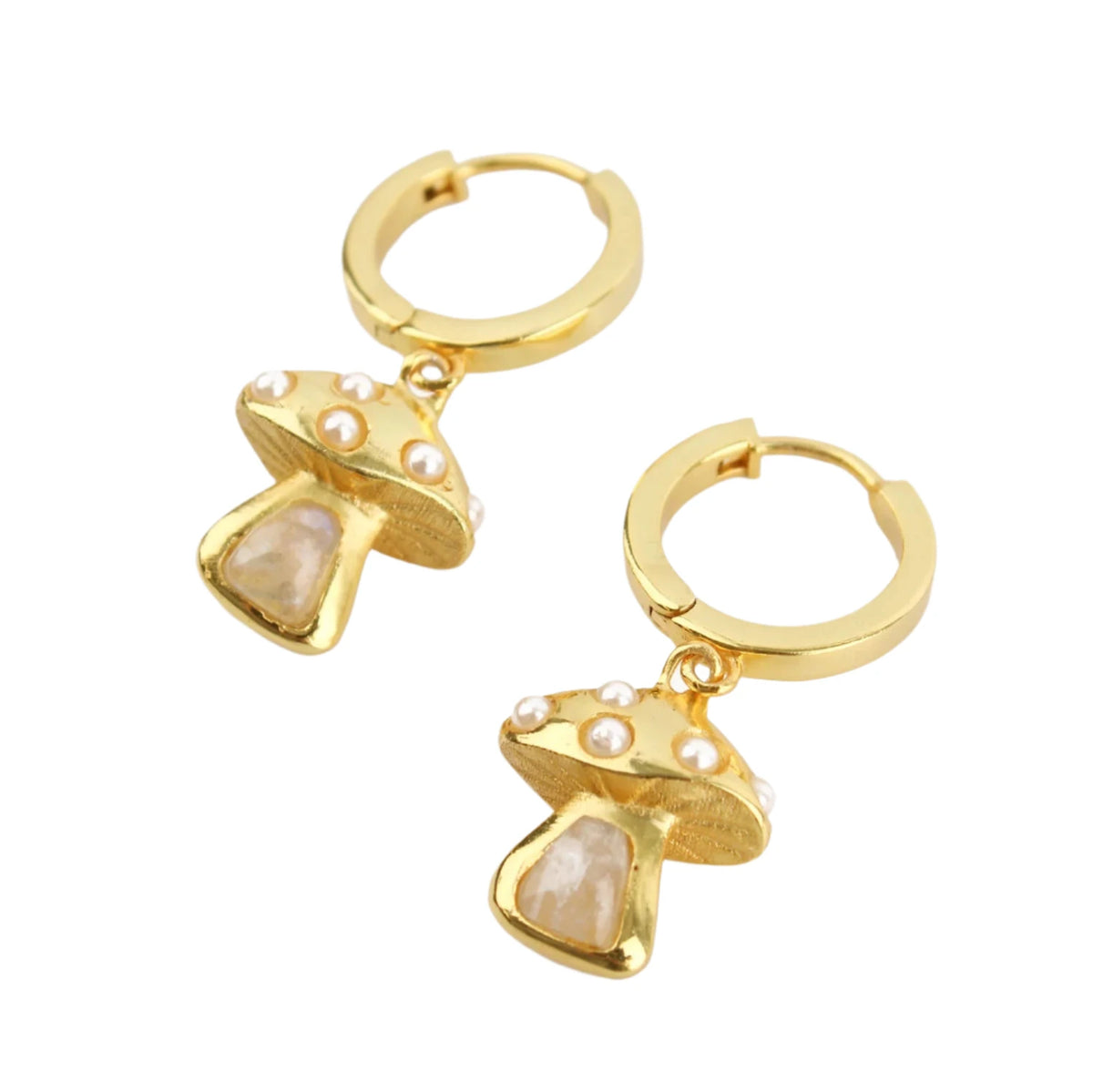 Gold Pearl Moonshine Mushroom Earrings