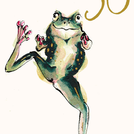 Age 50 Dancing Frog Gold Foil Birthday Card