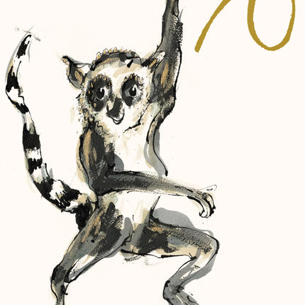 Age 70 Dancing lemur Gold Foil Birthday Card