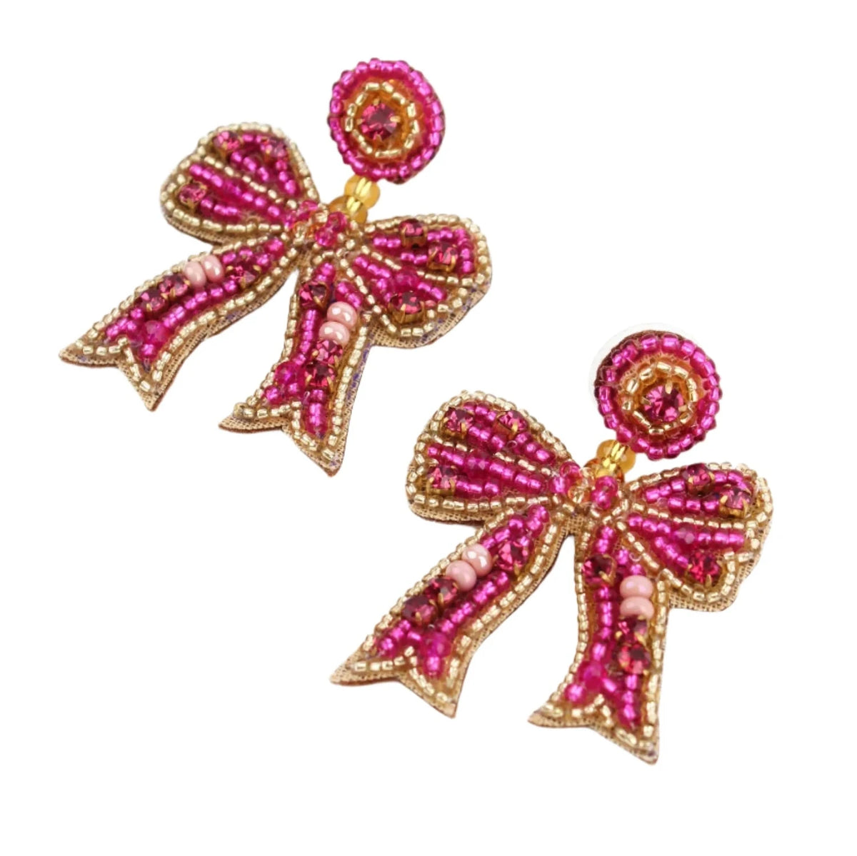 Pink Bow Drop Earrings